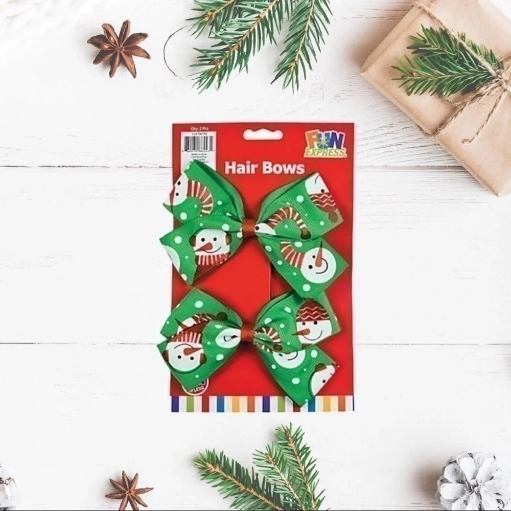 Christmas Snowman Hair Bows 2 Pack